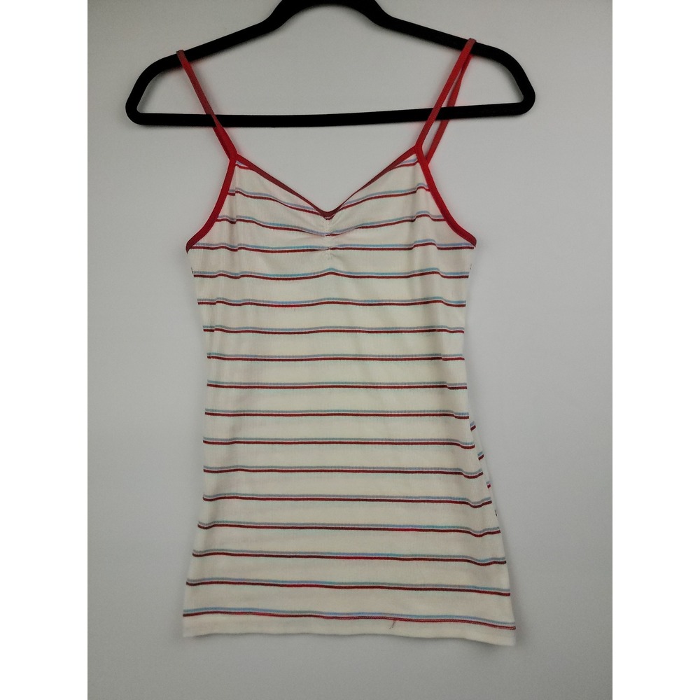 No Boundaries Womens Striped Ribbed Cami Tank Top V-Neck Red White Blue Size M